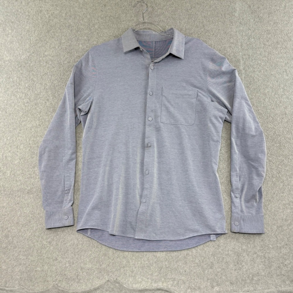 Lululemon Commission Button Down Shirt Mens L Blue  Long Sleeve Tech Fabric
